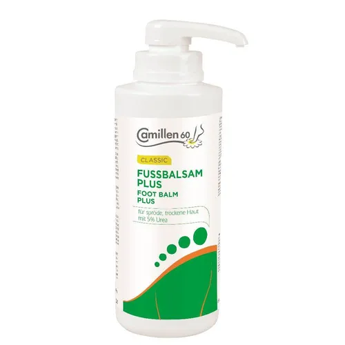Camillen 60 Fussbalsam Plus 500ml - Fußpflege für intensiv trockene Hautpartien, mit 5% Urea und Kamillenextrakt. Belebt und erfrischt müde Füße, schützt vor Wundscheuern und Pilzerkrankungen.