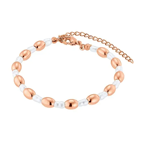 Heideman Armband Maya Damen aus Edelstahl rosegold farbend poliert Armkette für Frauen mit Perle weiss