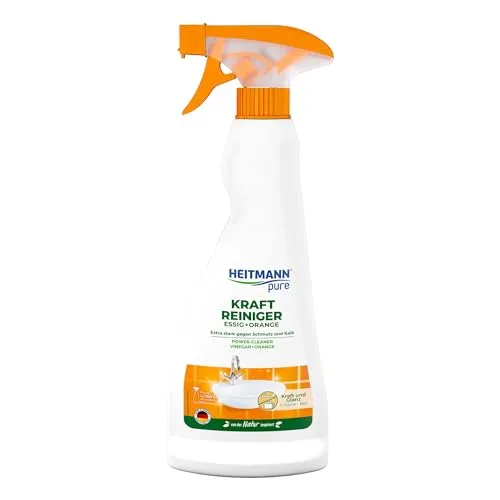 HEITMANN pure Kraftreiniger Essig + Orange | Reiniger-Spray gegen Schmutz, Seifenreste & Kalk in Küche & Bad | Ideal für Armaturen & Oberflächen | Mit Essig-, Milch- & Citronensäure | 500 ml