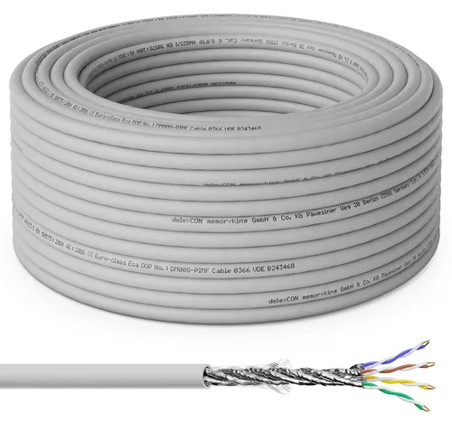 deleyCON 10m Cat6 Verlegekabel 1000 Mbit Gigabit S/FTP PIMF Schirmung Netzwerkkabel Starr zum Verlegen Installationskabel LAN Ethernet Netzwerk Kabel Datenkabel BauPVO - Grau