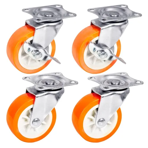 PRIOstahl Möbelrollen Orangene Rollen 75mm 2x Lenkrollen + 2x Bremsrollen