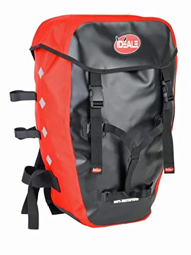 IDEALE HITEC Fahrradrucksack schwarz/rot - Robuster, 100% wasserdichter Rucksack aus reißfestem Material mit Rollverschluss und flexibler Helmbefestigung – ideal für Fahrradtouren und den täglichen Gebrauch.