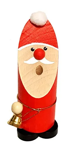 Hess Holzspielzeug 40015 - Räuchermann aus Holz, Weihnachtsmann mit Glöckchen, ca. 13 cm, Dekoration für die Advents- und Weihnachtszeit aus dem Erzgebirge