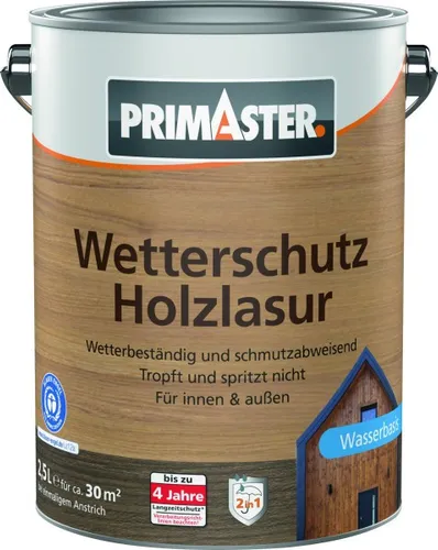 Primaster Wetterschutz-Holzlasur 2,5 L farblos - Holzschutz & -lasuren, schützt Ihr Holz effektiv vor Witterungseinflüssen und sorgt für eine langanhaltende, farblose Optik.