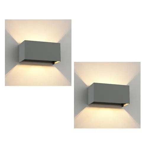 ledscom.de 2 Stück Wandleuchte CUBEL für außen, grau, IP65, Up & Downlight, inkl. 2 LED Lampen, je 4,1 W, 501lm, warmweiß
