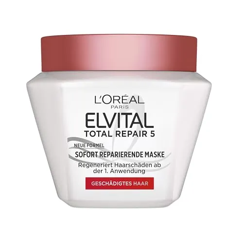 L'Oréal Paris Elvital Total Repair 5 Sofort Reparierende Maske, Neue Formel, Regeneriert Haarschäden ab der 1. Anwendung, Formel mit Ceramid, Haarreparatur, für geschädigtes Haar, 1x300ml