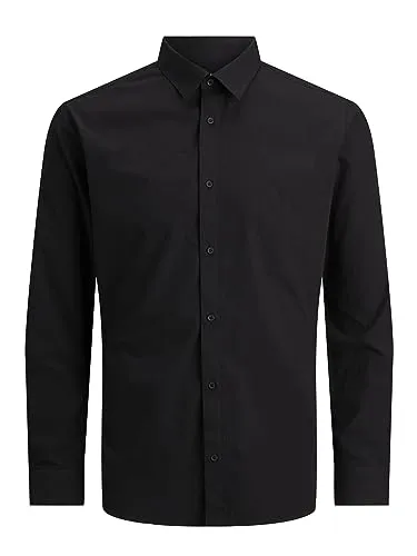 Jack & Jones Langarmhemd JJJOE in Schwarz - XS - Stylisches Langarmhemd aus 60% Baumwolle und 40% Polyester, perfekt für einen modernen Look. Mit Kentkragen und runder Saumabschlus, ideal für jeden Anlass.
