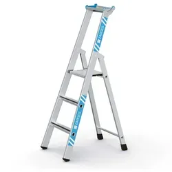 Zarges Stehleiter Saferstep S, 41373, eloxiert - Aluminium-Stehleiter mit 3 Stufen, bis 150 kg belastbar und maximale Arbeitshöhe von 2,80 m. Hohe Rutschsicherheit durch Safer Step Technology und rutschsichere Plattform für sicheren Stand.