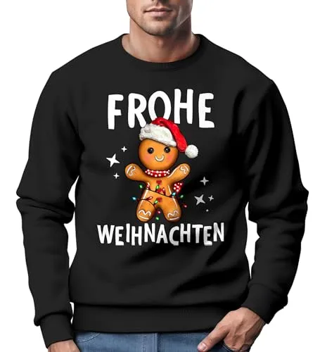 MoonWorks® Sweatshirt Herren Frohe Weihnachten Weihnachtspullover Lustig Dabbing Weihnachtsmotiv Ugly Xmas Sweater Lebkuchen schwarz 3XL