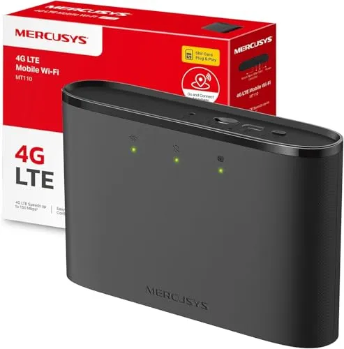 Mercusys Mobiler WLAN Router MT110 - Mobiler 4G LTE Router für unterwegs, bis zu 150 Mbps, ideal für bis zu 10 Geräte und bis zu 10 Stunden Nutzungsdauer – perfekt für Reisen und Outdoor-Aktivitäten.