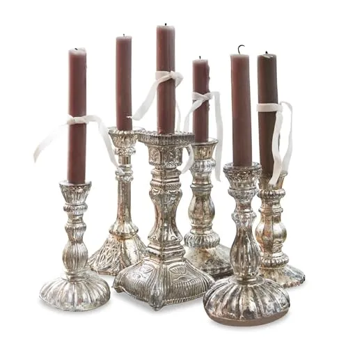 Loberon Kerzenständer Set Adolpha | Antiksilber Deko Kerzenhalter Set für Stabkerzen - Kerzenständer Set aus versilbertem Glas in unterschiedlichen Designs, ideal für stimmungsvolle Weihnachtsdeko und das ganze Jahr über. Langlebig und nachhaltig, passend zu vielen Einrichtungsstilen.