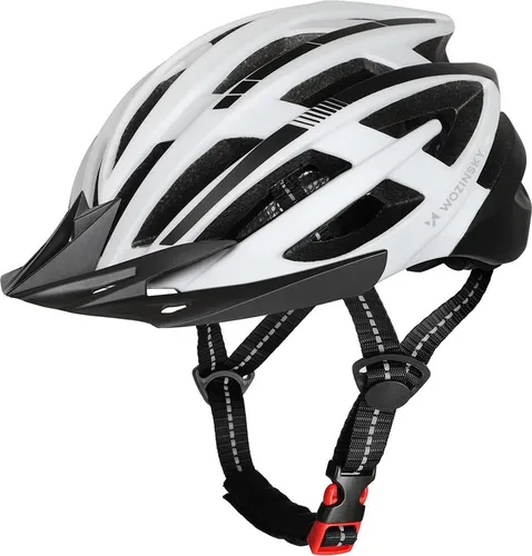 Wozinsky MTB Fahrradhelm mit abnehmbarem Visier und USB-Rücklicht 54-57 cm - Schwarz & Weiß - Der Wozinsky MTB Fahrradhelm bietet hochwertige Sicherheit und optimalen Tragekomfort. Mit abnehmbarem Visier und USB-Rücklicht für bessere Sichtbarkeit ist er der ideale Begleiter für jede Fahrt.