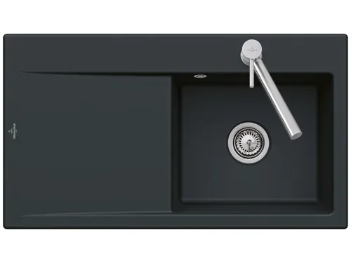 Villeroy & Boch Subway Style 50 Pure Black Keramikspüle - Elegante Einbauspüle in Pure Black mit Handbetätigung, ideal für Unterschränke ab 50 cm, Maße: 90 x 51 cm, perfekt für moderne Küchen.