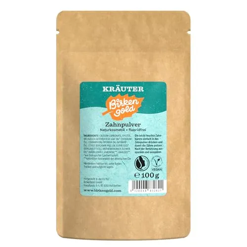 Birkengold Zahnpulver Kräuter Nachfüllbeutel 100 G | Schützt Den Zahnschmelz | 100% Natürliche Zutaten | Keine Schaumbildner Und Konservierungsstoffe | Naturkosmetik | Vegan