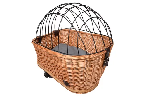 Produktbild UNUS Hundefahrradkorb für Gepäckträger – Weide mit Gitterabdeckung und Kissen