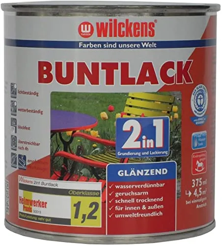 Wilckens® Buntlack 2in1 silbergrau glänzend 375ml - Lacke für vielseitige Anwendungen, bietet hervorragenden Schutz und glänzendes Finish in nur einem Schritt.