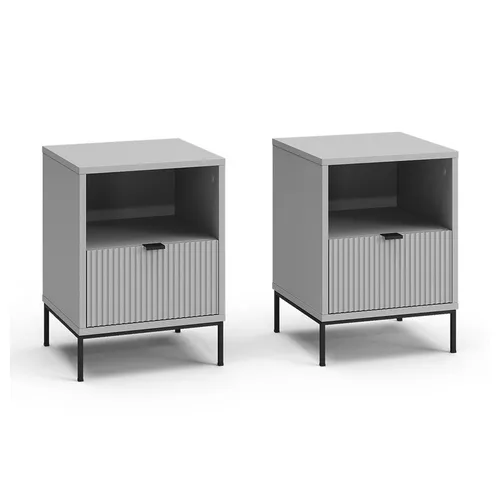 Vicco Nachtschrank Eliza 2er Set, Grau - Moderne Nachttische mit eleganten Designs, ideal für Ihr Schlafzimmer. Praktische Schublade und offenes Fach bieten optimalen Stauraum für persönliche Gegenstände.
