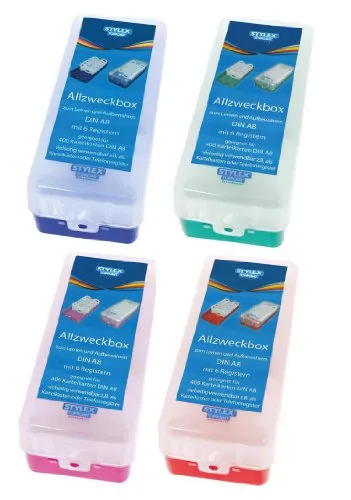 6x Lernbox Karteikasten DIN A8 blau, rot, grün, pink