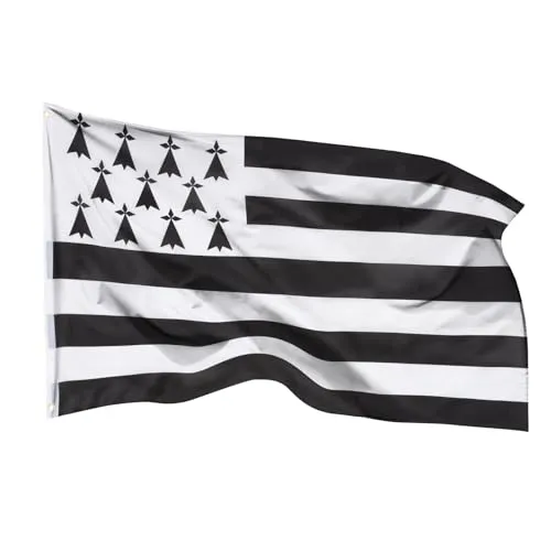 PHENO FLAGS Bretagne Flagge 90x150cm - wetterbeständige Fahne mit Messingösen, 100% Polyester, robuste Doppelnaht & in lebendigen Farben - ideal für Flaggen-Liebhaber