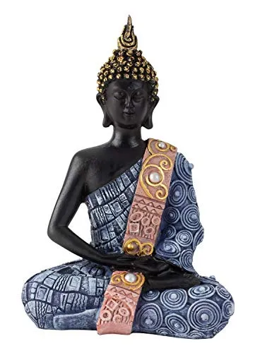 Lifestyle & More Moderne Skulptur Dekofigur Buddha aus Kunststein schwarz/blau 13x20 cm