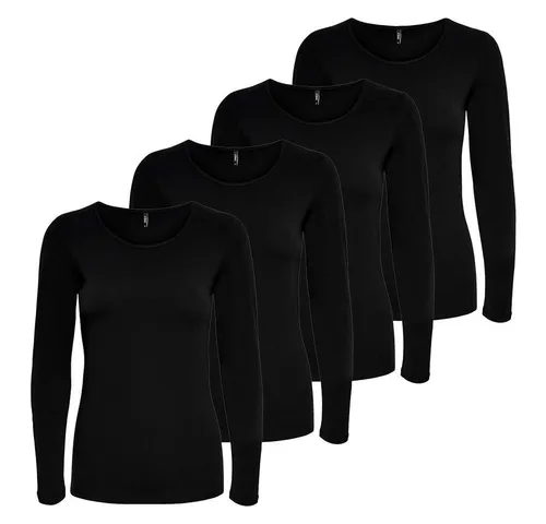 ONLY Langarmshirt Damen Schwarz Weiß Longsleeve - 5er Pack S (36) - Klassisches Langarmshirt aus Baumwolle-Elasthan-Mischung für optimalen Komfort. Ideal für jeden Anlass und vielseitig kombinierbar. Perfekt für die Garderobe!
