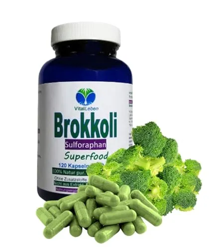 BROKKOLI Broccoli 120 Kapseln - Sulforaphan & Indol-3-Carbinol - Antioxidantien & Vitamine C E K, B-Komplex + Calcium Magnesium Eisen Kalium Selen uvm. - OHNE ZUSATZSTOFFE. 26820-120