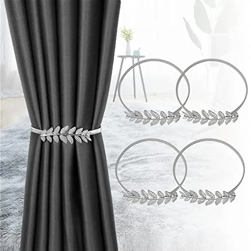 Winlauyet 4 STK. Vorhang Raffhalter Blatt Design Raffhalter Vorhang Clip Legierung Feder Vorhanghalter für Gardinen (Silber)