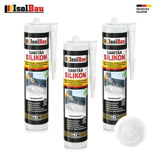 Sanitär Silikon Transparent 3 x 300 ml Abdichten Kleben Dichtstoff Küche Dusche