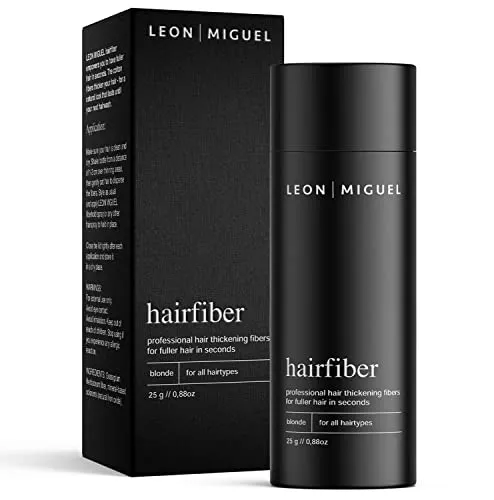 LEON MIGUEL Hair Fiber - Haarverdichtung für volles Haar - Haar-Volumen-Puder mit Soforteffekt für Männer und Frauen. Dermatologisch getestet, einfach anzuwenden und ideal bei Haarausfall. Für einen natürlichen Look in nur 10 Sekunden!