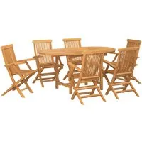 vidaXL Garten Essgruppe 7 pcs aus Teak-Massivholz - Gartentische für gesellige Runden im Freien, gefertigt aus robustem, wetterfestem Teakholz mit geölter Oberfläche für Langlebigkeit und Eleganz.