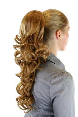 Haarteil/Zopf Volumen Locken lang 60cm + Steckkämme & Gummizug Goldblond WK03-27