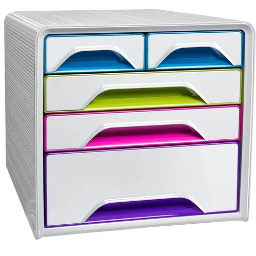 cep Schubladenbox Smoove weiß/bunt 1072130921 - Ablagesysteme mit 5 praktischen Schubladen, ideal für eine organisierte und farbenfrohe Büro- oder Wohnumgebung.
