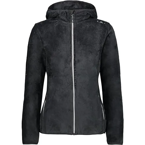 CMP Woman Jacket FIX Hood nero-graffite (83UF) 40 - Fleecejacke für Damen aus HighLoft-Fleece, bietet hervorragende Wärme und Tragekomfort mit sportlichem Schnitt und fester Kapuze für zusätzlichen Schutz.