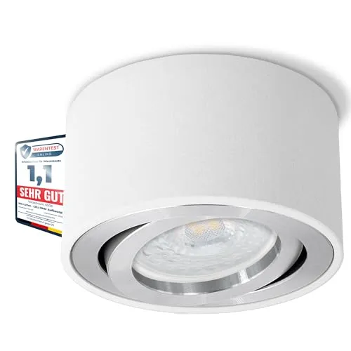 SSC-LUXon CELI-1W LED Aufbauspot weiß rund - flach nur 50 mm - Aufbaustrahler schwenkbar mit fourSTEP LED 4W warmweiß Dimmen ohne Dimmer