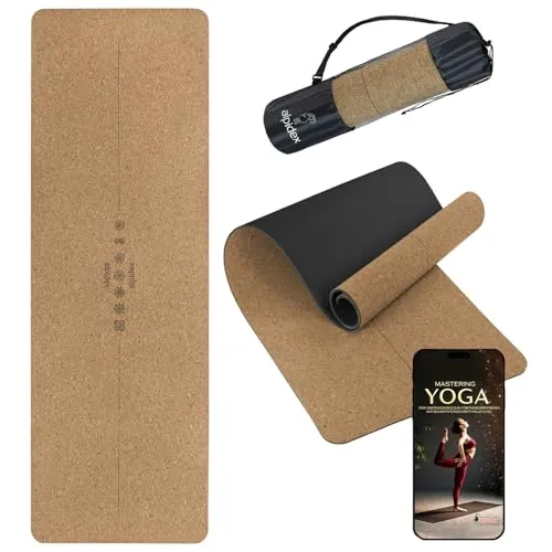 ALPIDEX Kork Yogamatte 183 x 61 x 0.6 cm – Rutschfeste Fitness Matte mit Tragetasche - Hochwertige Kork Yogamatte mit rutschfester TPE-Unterlage für sicheren Halt. Praktische Tragetasche und hilfreiche Markierungen sorgen für Komfort und Mobilität. Ideal für Yoga und Pilates, auch auf Reisen.