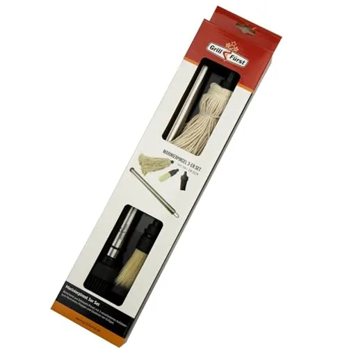 Grillfürst Marinierpinsel Set mit 3 Aufsätzen - Silikonpinsel - Grillpinsel - Marinadepinsel - BBQ Saucen Mop - Saucenpinsel