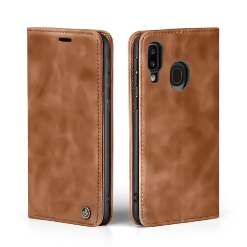 LBH Handyhülle für Samsung Galaxy A40 in Hellbraun mit Karten- und Geldfach Smartphone Hülle mit Standfunktion Flip Case Schutzhülle Magnetverschluss Vintage