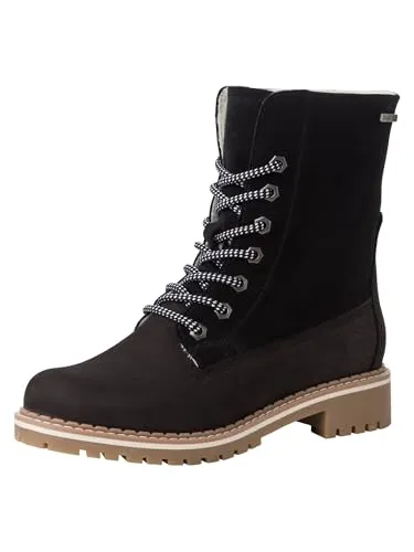 Tamaris Stiefelette 1-26443-41 001 - Wanderschuhe, atmungsaktiv und wasserabweisend, aus echtem Leder, warm gefüttert mit komfortablem Blockabsatz (3.5 cm) für optimalen Tragekomfort.