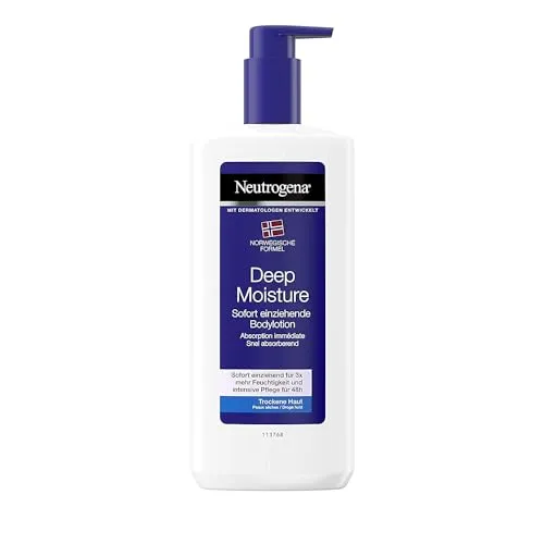 Neutrogena Deep Moisture Sofort einziehende Bodylotion, Norwegische Formel, Körpercreme, Trockene Haut, 400 ml