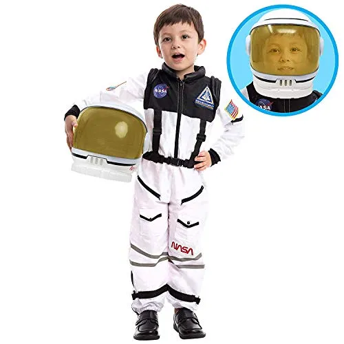 Astronaut NASA Pilot Kostüm für Kinder mit beweglichem Visierhelm - Kostüme für Kinder, authentisches NASA Design mit beweglichem Visierhelm, ideal für Halloween, Rollenspiele und Schulaufführungen.