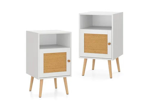 COSTWAY Nachttisch (2-St), Rattan, mit offenem Regal & Tür, 40 x 39 x 70cm