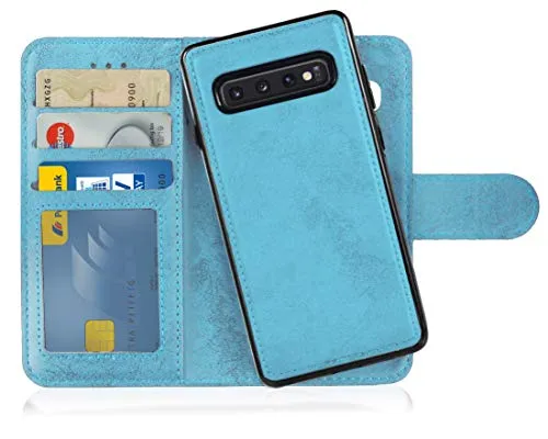 MyGadget Flip Case für Samsung Galaxy S10 - [ abnehmbare Magnet Hülle ] - Handyhülle aus Kunstleder - [ Klapphülle mit Kartenfach ] Schutzhülle in Hellblau