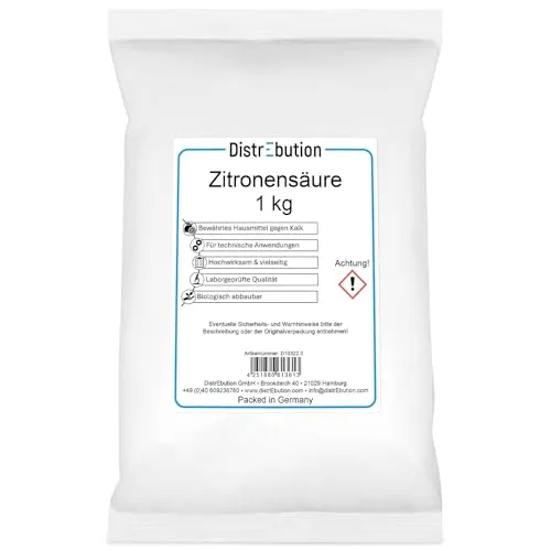 Zitronensäure Pulver 1kg - Vielseitiger Entkalker & Reiniger - Kommerzielle Allzweckreiniger mit reiner Zitronensäure, geruchslos und wasserlöslich. Ideal zum Entkalken von Geräten und Entfernen von Rost & Flecken.