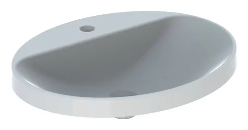 Geberit VariForm Einbauwaschtisch oval 600 x 480 mm - Eleganter und glasiert in Weiß, ideal für moderne Bäder, mit praktischem Hahnloch und zeitloser Form.