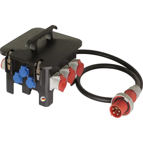 as - Schwabe Baustromverteiler 400V/63A - Made in Germany - Verteilerkästen für Baustellen: Robustes, wasserdichtes Design mit 3x Schutzkontaktsteckdosen und 3x CEE-Anschlüssen, ideal für vielseitige Anwendungen und maximale Sicherheit.