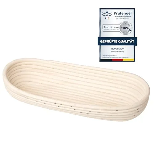 Neustanlo | Gärkörbchen oval 42 cm | für 1,0-1,5 kg Teig | für perfekt geformtes, handgemachtes Brot | naturbelassener Gärkorb zum Brotbacken, Baguette Korb