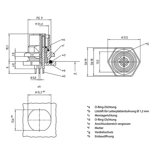 Lutronic 1228 Sensor-/Aktor-Einbausteckverbinder M12 Buchse, Einbau Polzahl Sensoren: 4 1St.