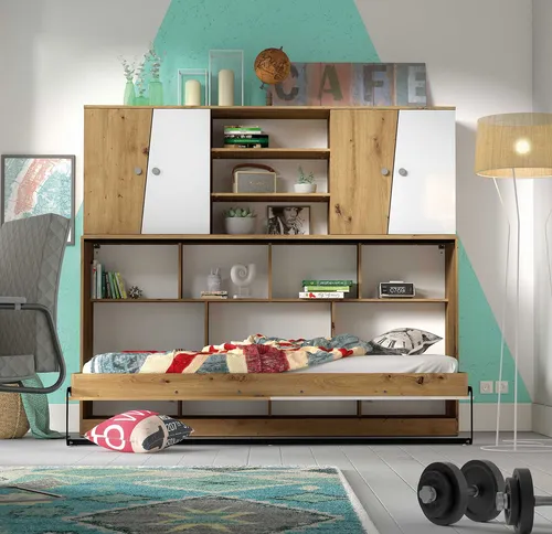 Jugendzimmer Set 2-teilig Schrankbett artisan eiche weiß-grau matt