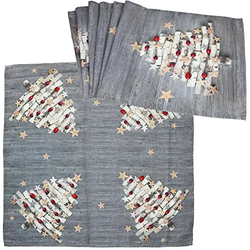 com-four® 2-teiliges Tischdecken Set aus Tischdecke und Tischläufer im weihnachtlichen Design mit Tannenbaum (Tannenbaum - Set)