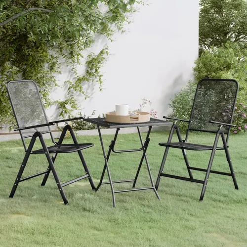 vidaXL 3-tlg. Garten-Essgruppe Streckmetall Anthrazit-Grau - Genieße Mahlzeiten im Freien mit dieser robusten Garten-Essgruppe aus wetterfestem Streckmetall. Die verstellbaren Rückenlehnen und das platzsparende Klappdesign bieten höchsten Komfort und Flexibilität.